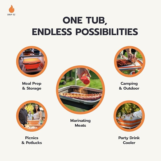 Drip EZ Collapsible BBQ Prep Tubs 3-Piece Set - For Meal Prep Marinating Food Storage - Includes Cutting Board & Lid - (1) JR + (1) OG + (1) XL - Green