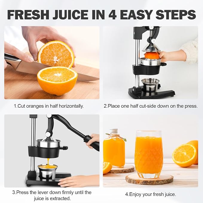 Lemon Squeezer Manual Citrus Juicer Press, Heavy Duty Cast Iron Orange Juicer with Stainless Steel Cone, Commercial Lever Juice Press for Lemon, Lime & Citrus Fruits, Easy to Clean
