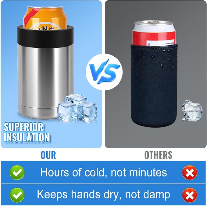 Can Cooler 12 OZ Beer Holder, Stainless Steel Beverage Can Insulator | Standard Size Cans Holder with Vacuum Insulated, Metal Koozie for Cans, Silvery