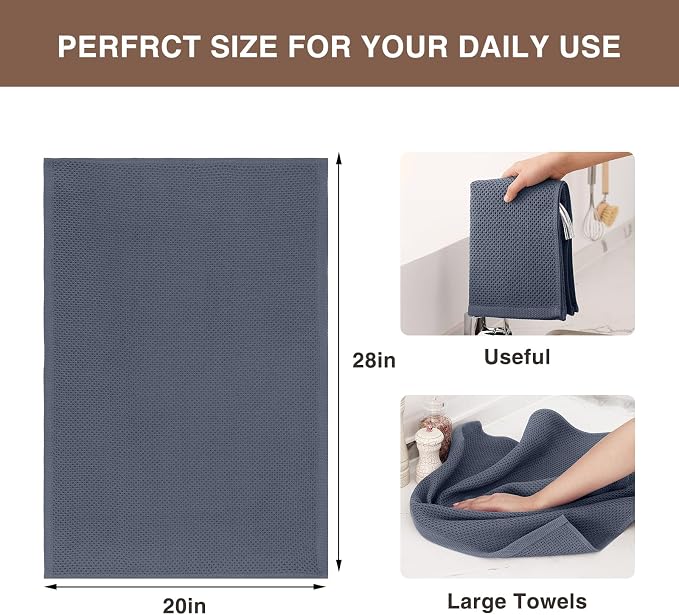 Homaxy 100% Cotton Oversized Waffle Weave Kitchen Towels, 3-Pack, Dark Grey | 20 x 28 Inches, Ultra Soft Absorbent Dish Towels, Quick Drying Large Cleaning Towels