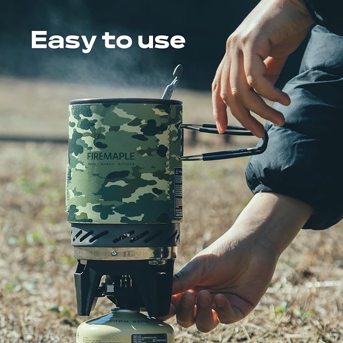 Fire-Maple Fixed Star 1 Backpacking and Camping Stove System, Camo 18oz | 30% Faster Boil with HX Base, Piezo Ignition, Compact & Durable, All-in-One Pot, Compatible with Most Canisters, Portable