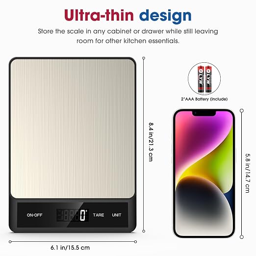 Mik-Nana Food Scale, Digital Kitchen Scale with 6 Units Tare Function | LCD Display, 11lb Stainless Steel Weight Grams and Ounces for Baking, Cooking and Meal Prep (Batteries Included)
