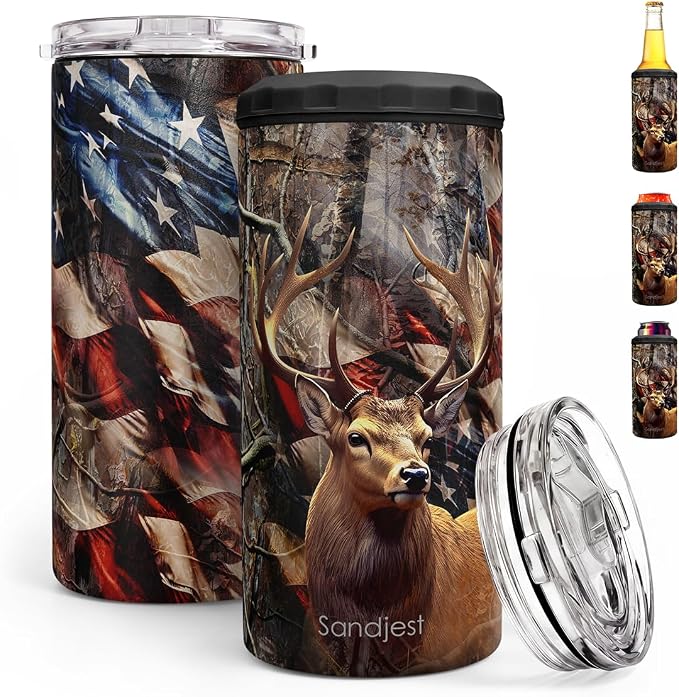 Hunting Cup Can Cooler 12oz - Travel Mug Cup - Stainless Steel Insulated for Men Hunters - Tumbler Cans Koozie, Gift for Christmas, Birthday, Father's Day