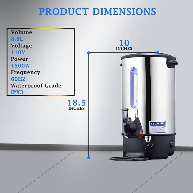Electric Hot Milk Kettle Warmer Stainless Steel Hot Milk Dispenser Hot Milk Boiler And Warmer with Double Liner Quick-Temp or Boil for Milk Tea Coffee 1500W 8.8 Liter Capacity