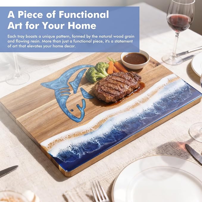 shark Ocean Charcuterie board: Resin Cutting Board with Unique Blue shark Pattern, Decorative cutting board for Fruit, Vegetable, Cheese and meat, Kitchen, Gift