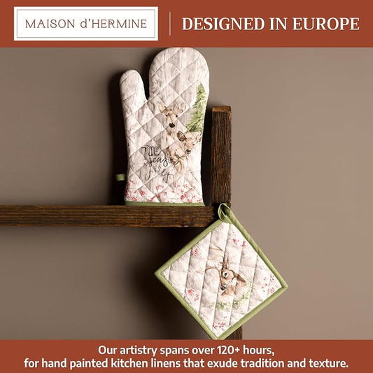 Maison d' Hermine 100% Cotton Oven Mitt & Pot Holder Set (7.5"x13" & 8"x8") | Heat Resistant BBQ Cooking Gloves with Loop Baking Grilling Kitchen Home Farmhouse Thanksgiving Christmas - Mountain Life