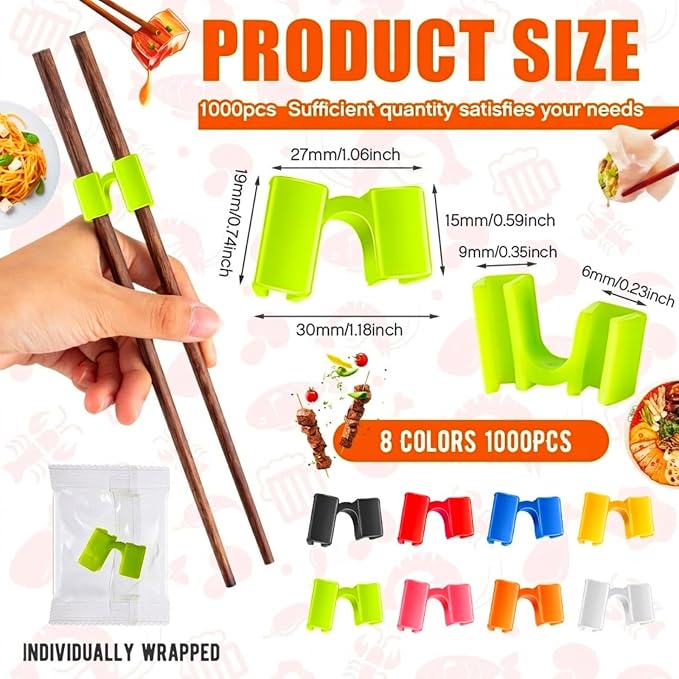 1000 Pcs Reusable Chopsticks Helper Multicolor Plastic Practice Chopstick Trainer Hinges Connector Training Chinese Chop Non Slip Stick Helper for Adult Learner Beginner