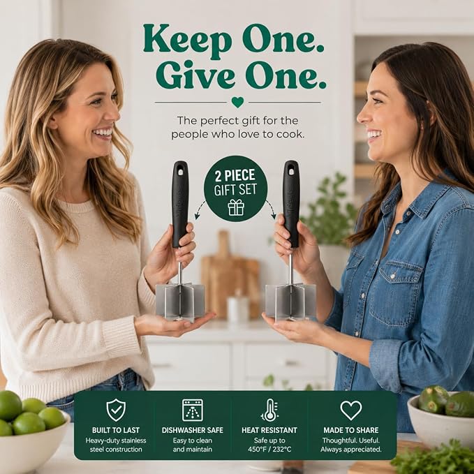 2pc Stainless Steel Meat Chopper & Masher | Dishwasher Safe | 6-Blade