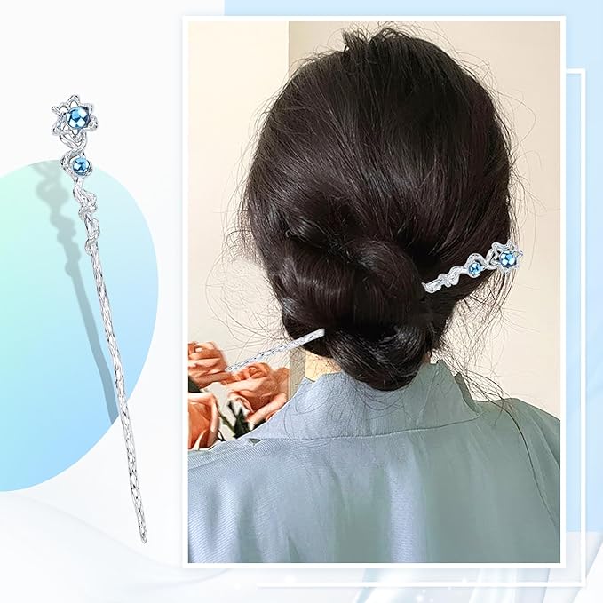 inSowni 8 Pieces Retro Vintage Asian Chinese Traditional Hanfu Fishtail Star Moon Butterfly Silver Metal Hair Sticks Long Hair Chopsticks Forks Bun Updo Holders Hairpins for Women Girls