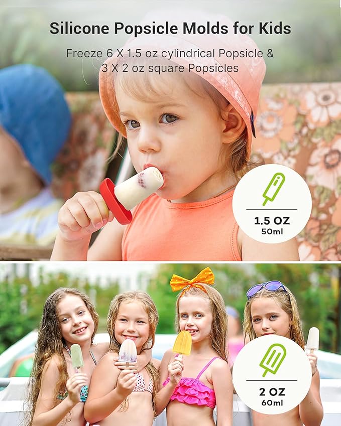 9-Cavity Popsicle Molds for Kids, Homemade BPA-Free Silicone Popsicle Maker Mold Set Easy Release Popsicles Molds with Sticks DIY Ice Pop Mold for Kids (Green)
