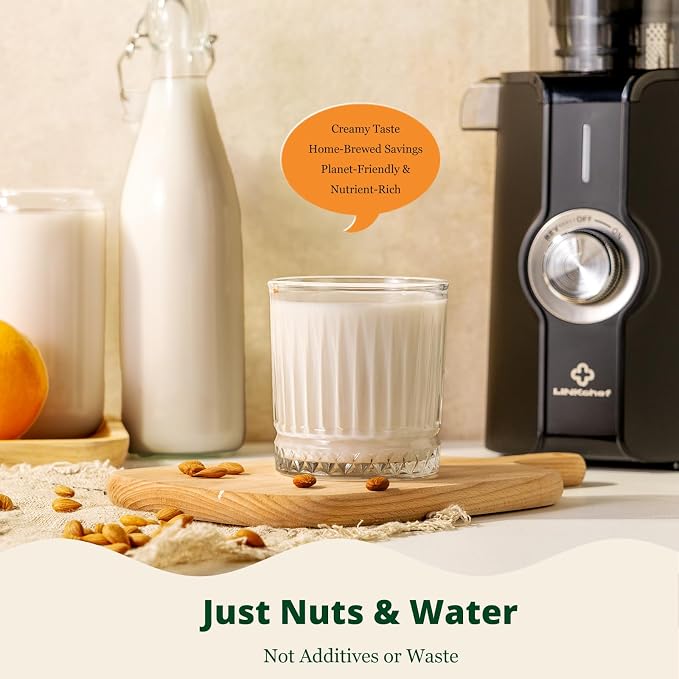 LINKChef Cold Press Juicer Machine, 4.53" Whole Fruit Slow Masticating Juicer with Auto Cutting, 200W Quiet Motor & High Juice Yield, Easy Clean Compact Juicer Extractor with Recipe Guide