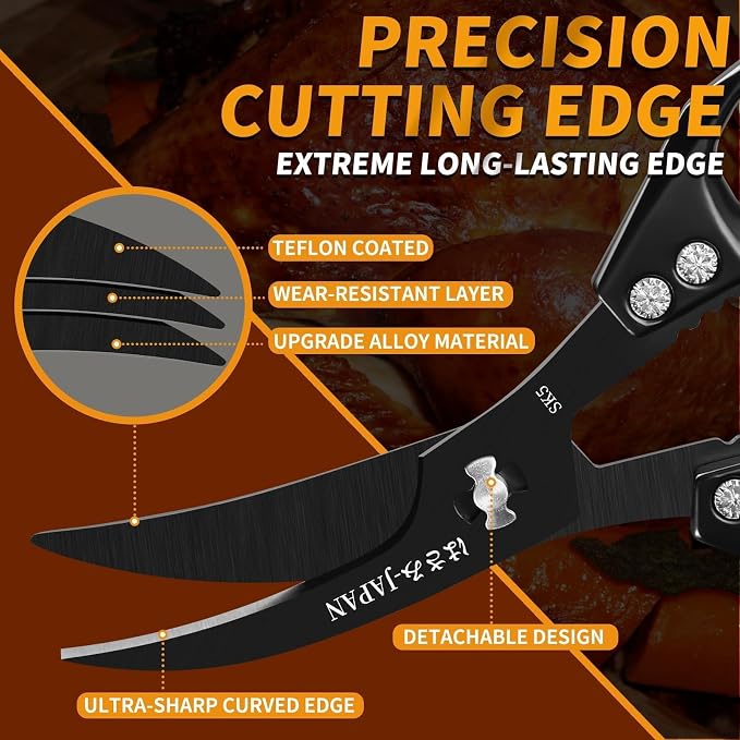 Huusk Kitchen Scissors for Food - Multifunction Kitchen Shears All Purpose | Stainless Steel Seafood Scissors for Meat, Fish, Vegetables, Chicken, Turkey, Ergonomic Non-Slip Handle, Gifts for Women