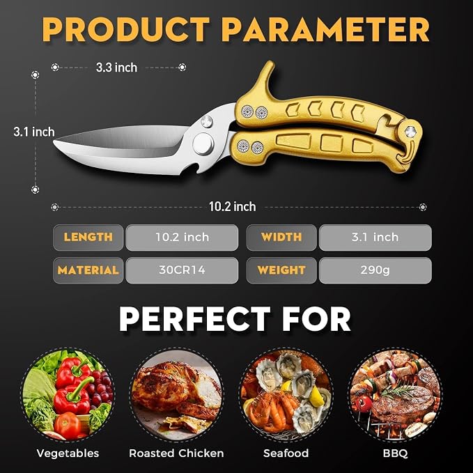 Poultry Shears Heavy Duty Stainless Steel Kitchen Scissors | with Knife & Bottle Opener, Gift Box Packaging, for Chicken Turkey Cooking, Thanksgiving Gift for Men and Women