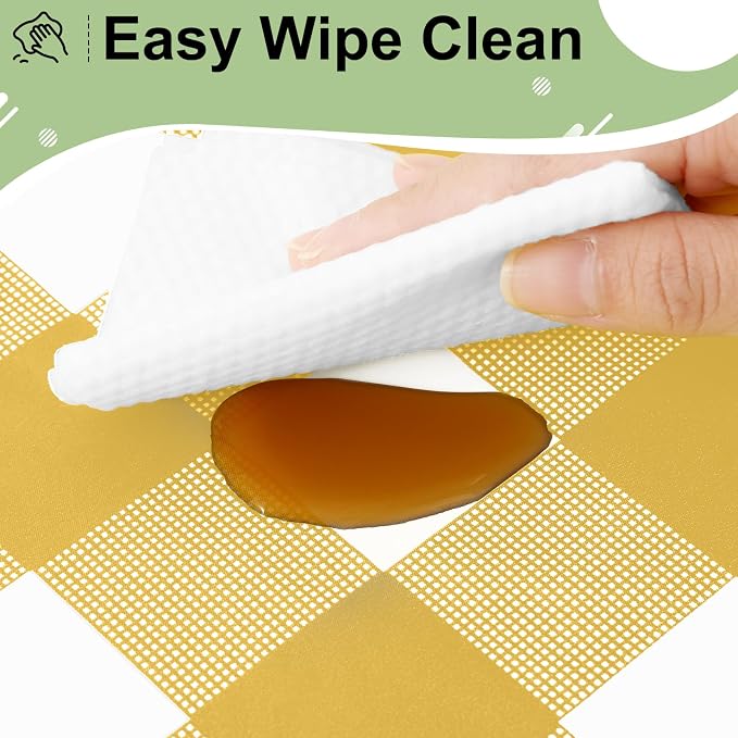 4 Packs Buffalo Disposable Table Cloth, 54 x 108 Inch Waterproof Plastic Tablecloth, Rectangle Gold and White Checkered Table Covers for Picnic, Birthday, Party, Back to School