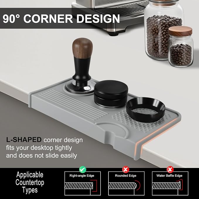 VOCOSTE Espresso Tamping Mat, Non-Slip, Protect Countertop, Gray | Large Surface for Consistent Tamping, Silicone Protects Counters From Dents, Stays Put During Use, Tamper Mat for Barista