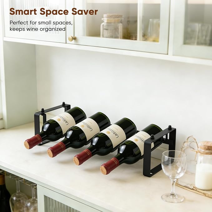 Wine Rack for Countertop – Stackable Freestanding Bottle Organizer for Kitchen, Pantry, Bar Cabinet & Small Spaces – Compact Metal Shelf & Modular Storage Stand (1-Tier)