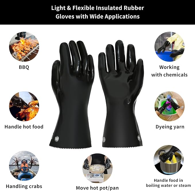 Insulated BBQ Gloves - Heat Resistant, No Stiff for Grill/Cooking/Pit, Grilling & Meat Gloves, Smoker Accessories