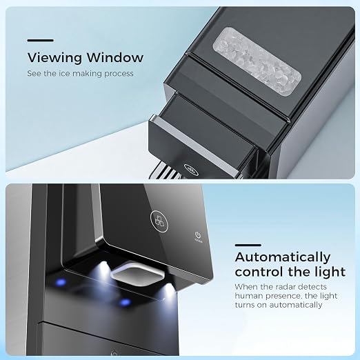 COWSAR Nugget Countertop Ice Maker, 33 lbs/Day Chewable Pellet Ice Machine with Self-Cleaning, Auto Lighting & Measured Dispensing, Portable Pebble Ice Maker for Home, Kitchen, Office, Black