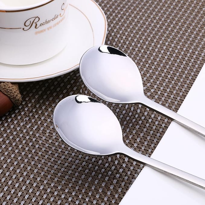 IQCWOOD Spoons, 8 Pieces Korean Spoon, 8.5 Inch Stainless Steel Table Soup Spoons with Long Handles for Home, Kitchen, or Restaurant Flatware Set