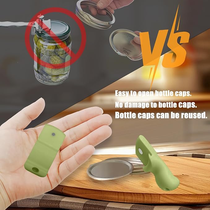 Mason Jar Opener and Canning Tool, Compatible with Mason Jar Lids, Releases Vacuum Seal on Wide Mouth and Regular Mouth, Magnetic Lid Lifter for Canning, Pickling (Military Green)