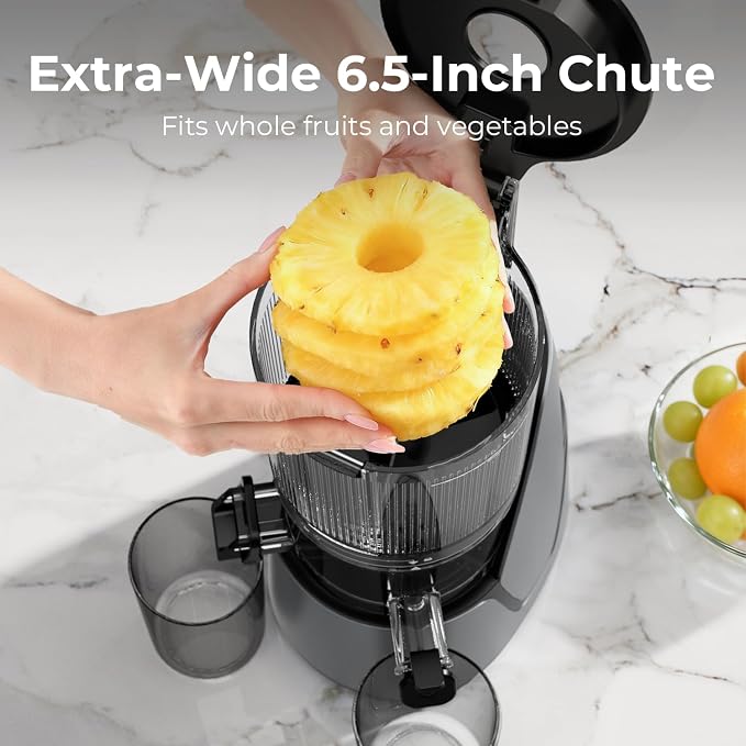 EanOruus Juicer Machines, 3-in-1 Cold Press Juicer, Premium Gray | Makes Juice, Nut Milk & Sorbet, 6.5" Extra Large Chute, 100oz Large Capacity, AC Motor