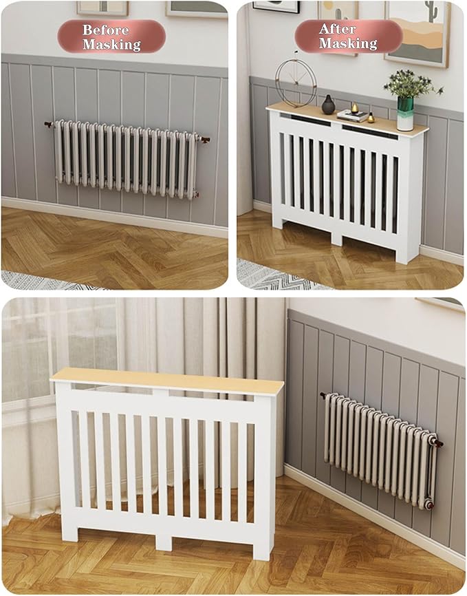 Modern Radiator Covers Wall Heater Cover Cabinet Shelf Bathroom Floor Radiator Shelve, Hide Cluttered Pipes/Easy to Install, Suitable for Household Living Room, White(35.4" Lx31.5 Hx7.9 W)