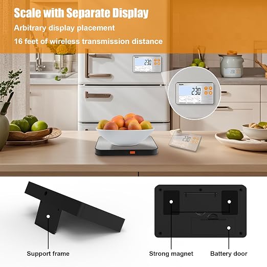 33lb Food Scale with Split Display, Diyife Digital Kitchen Scales, 1g/0.1oz Precise Graduation, 304 Stainless Steel Platform, Backlit LCD, for Cooking, Meal Prep