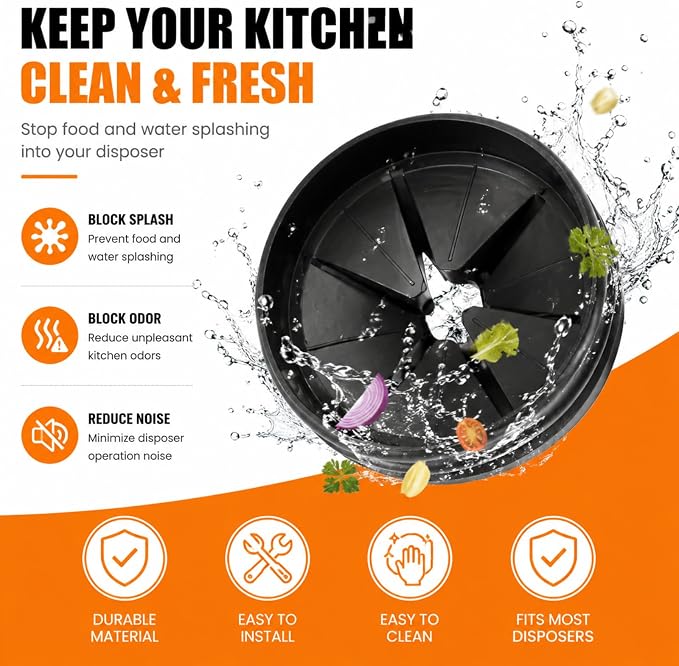 Garbage Disposal Splash Guard, 3 3/8" Upgraded for InSinkErator Evolution Series QCB-AM Sink Baffle Drain Insert, Kitchen Sink Splash Guard Sink Stopper Removable Garbage Disposer (Black 1 pcs)