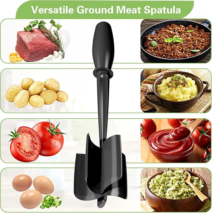 Meat Chopper, 5 Curve Blades Ground Beef Smasher, Heat Resistant Hamburger Smasher Tool, Nylon Potato Masher Utensil, Ground Meat Chopper, Meat Separator Tool for Hamburger, Non Stick Mix Chopper