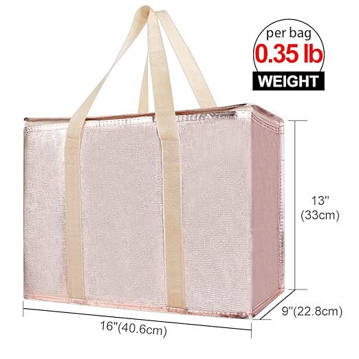 Bodaon Insulated Reusable Grocery Shopping Bags, X-Large, Gold, 1-Pack | Picnic Cooler Bag with Zippered Top Cold, Insulated Food/Pizza Delivery Bag for Commercial Rideshare, Collapsible Tote Bags
