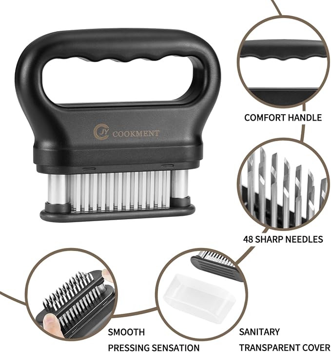 Meat Tenderizer Tool with 48 Stainless Steel Ultra Sharp Needle Blades, Kitchen Cooking Tool Best For Tenderizing, BBQ, Marinade