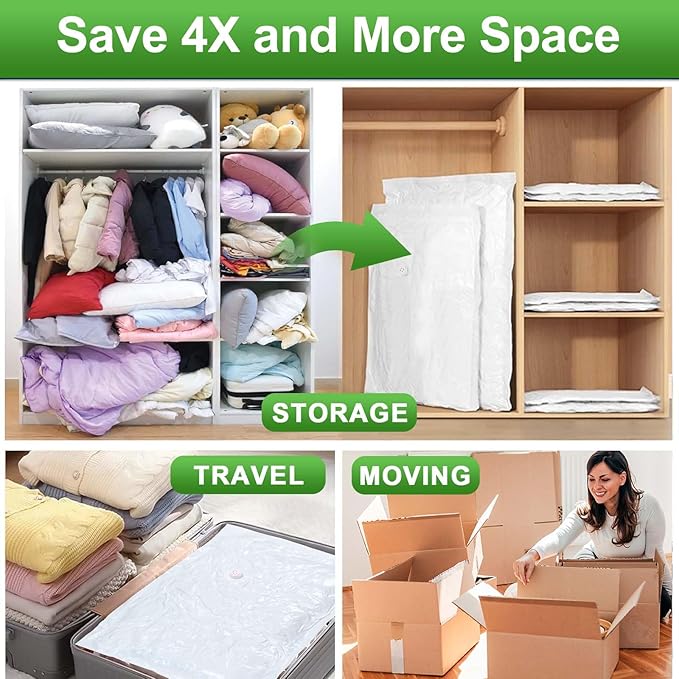 ZXA Vacuum Storage Bags with Electric Air Pump, 5 Pack Large 32''x 24'' Vacuum Seal Bags for Clothing, Space Saver Vacuum Storage Bags for Blanket, Duvets, Pillows, Comforters - White