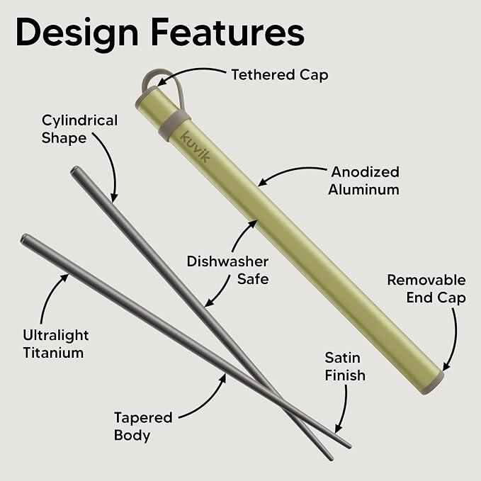 Kuvik Titanium Chopsticks with Lemon Yellow Carrying Case
