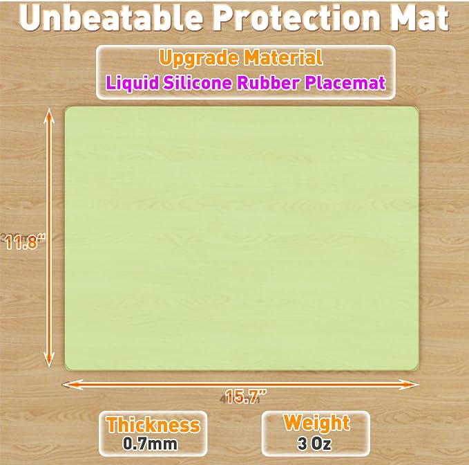 Silicone Placemat Set of 4,Heat Resistant Non-Slip Silicone Mat for Dining Table and Kitchen,Waterproof Wipeable Easy Clean Table Mat 15.8"x11.8" Ultra-Thin Semi-Transparent (Bright Green)
