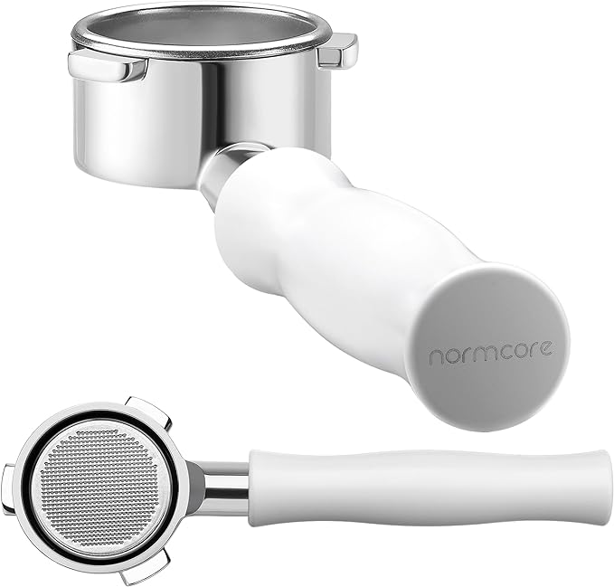 Normcore 54mm Bottomless Portafilter Fits Breville Sage Barista Express Machines, Barista-Grade Naked Espresso Tool, Included 18g Filter Basket, Anodized Aluminum Handle, White