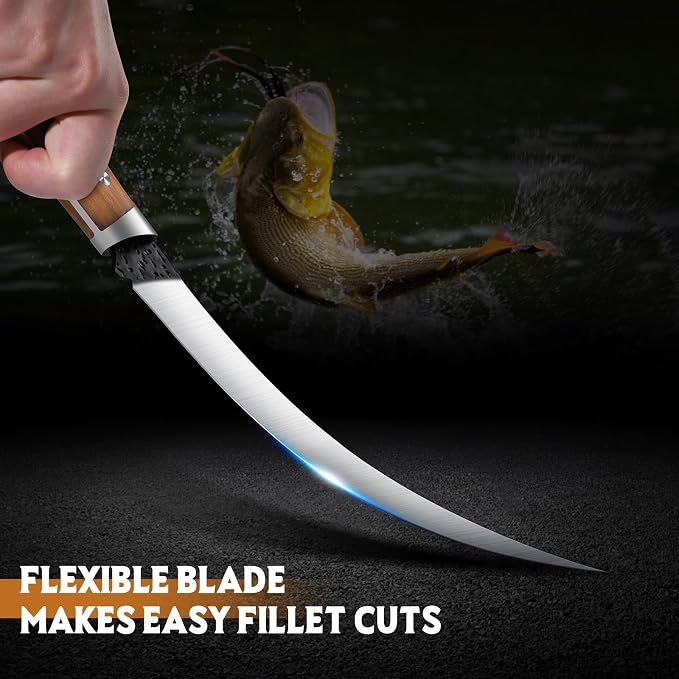Huusk 7 inch Fillet Knife - Sharp Japanese Fillet Knife for Fish | Wooden Handle, Professional Flexible Boning Knives, Gift Box, for Meat Cutting and Trimming