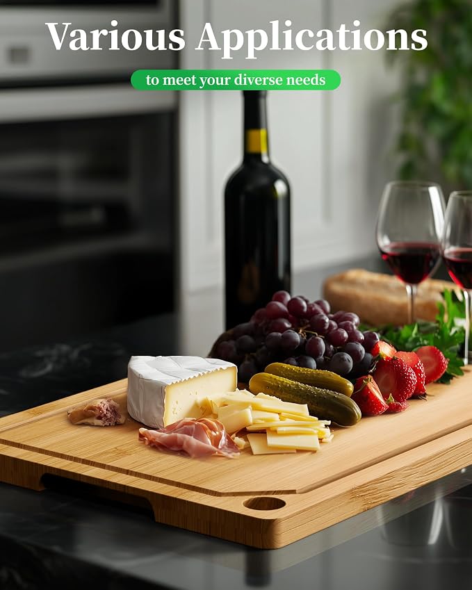 Kitsure Bamboo Cutting Board for Kitchen, X-Large, Natural | Multi-Sizes Wooden Cutting Boards for Chopping & Serving, Convenient Kitchen Essentials, Deep Juice Grooves
