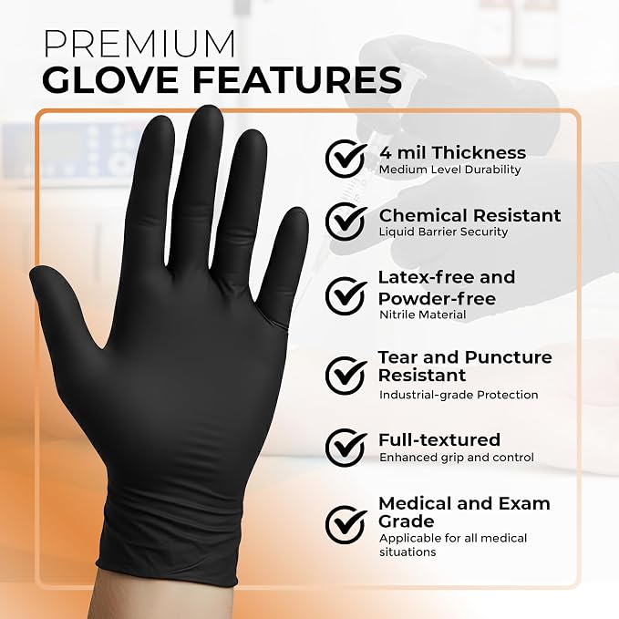 ASAP Nitrile Gloves Disposable Latex Free - 4 Mil Powder Free, Food Safe, Kitchen & Medical - Cleaning & Tattoo Supplies