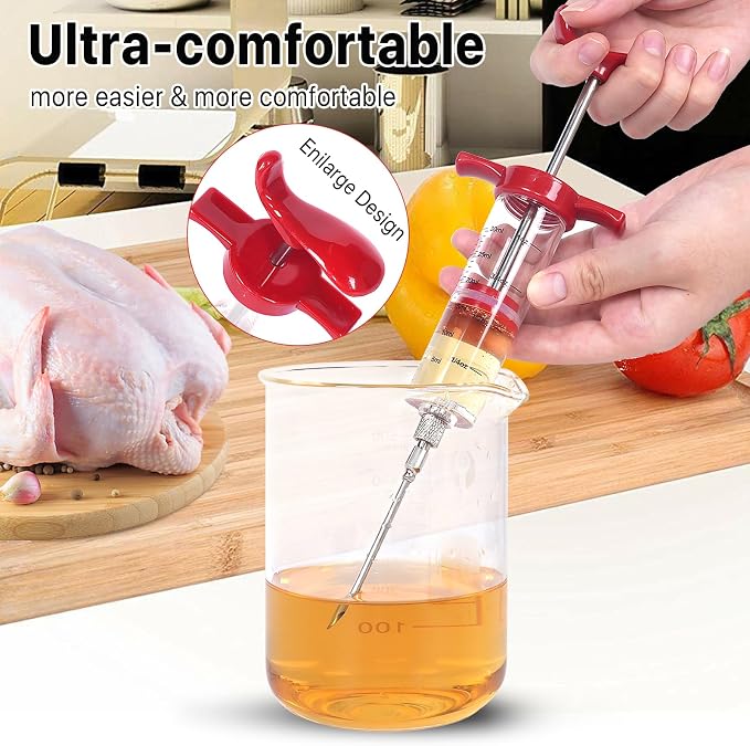 Meat Injector, Plastic Turkey Injector Kit, Marinade Injector for BBQ Grill | Meat Injector for Smoking, Marinade Injectors for Meats With 3 Stainless Steel Meat Needles & 1 Cleaning Brush & Pastry Brush