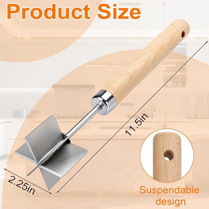 Palksky Meat Chopper Stainless Steel, 6 Curve Blades Meat Masher, 11 Inch Ground Beef Chopper Tool & Hamburger Smasher, Meat Pounder & Multi-Purpose Kitchen Tool