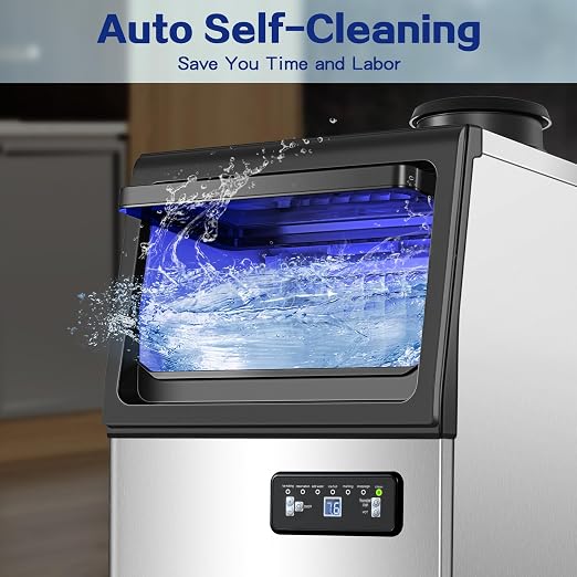 Amzgachfktch Commercial Ice Maker, 110lbs/24H Under Counter Ice Maker with 2 Water Inlet, Ice Maker Machine with 22lbs Storage, Auto Self-Cleaning, Freestanding Ice Machine for Bar Home Office
