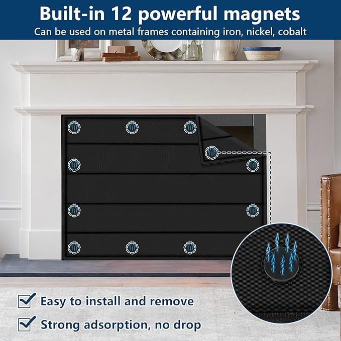 Magnetic Fireplace Blanket for Heat Loss Indoor Fireplace Covers Keep Drafts Out Stops Heat Loss Fireplace Draft Stopper with Built-in 12 Strong Magnet for Iron Fireplace Frame Fireplace Screen 30x30