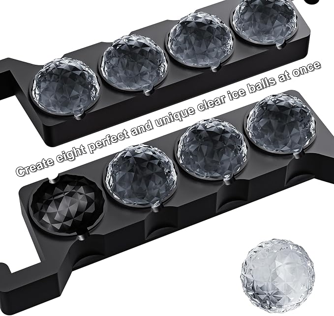 Bangp Clear Ice Ball Maker Mold,8 Crystal-clear 2" Ice Balls | Clear Ice Cube Maker for Whiskey,Cocktails and Drinks,Non-BPA,Fun Shapes Silicone Ice Ball Mold,Gifts for Men