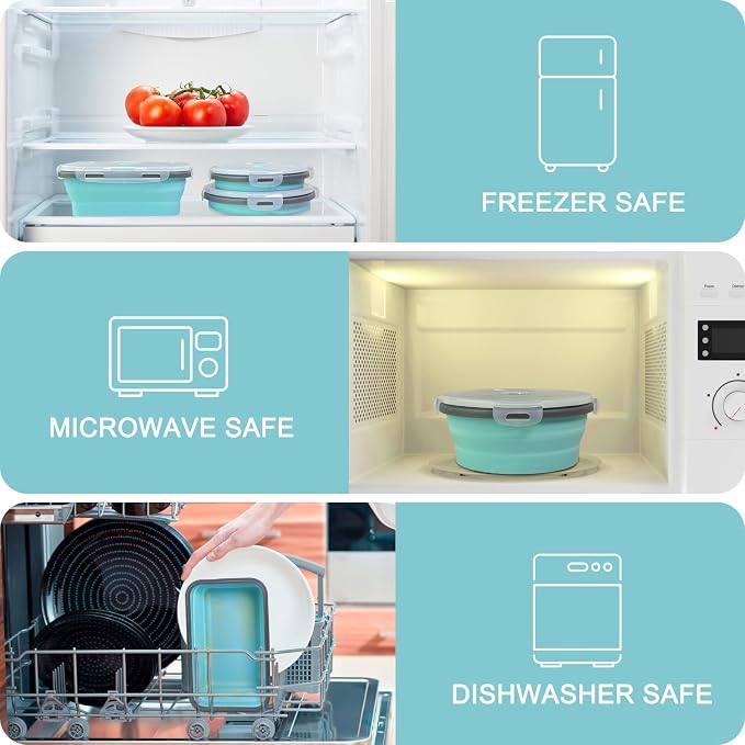 Guyuyii 8-Pack Silicone Collapsible Food Storage Containers with Lids | Stackable Storage Set with 12-40oz for RV, Meal Prep, Camping, BBQ, Pet Food | Microwave Freezer Dishwasher Safe