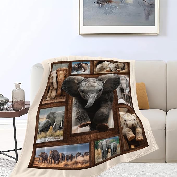 Yibuda Elephant Family Blanket Cute Elephant Flannel Plush Throw Blanket Cozy Wildlife Animal Decor Fleece Stuff Blanket Gifts for Lover Girls Boys Kids Adults Women Bed Travel 50"x60"