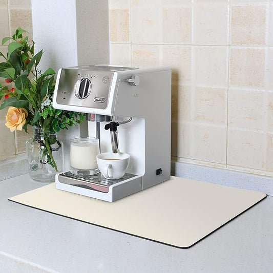 ZLR Coffee Bar Mat for Coffee Station, 16"x20" Large, Creamy | Absorbent Dish Drying Mat, Stain-Hiding Top, Non-Slip Back, Fits Espresso, Grinder, Knock Box, Frother & Cup Display