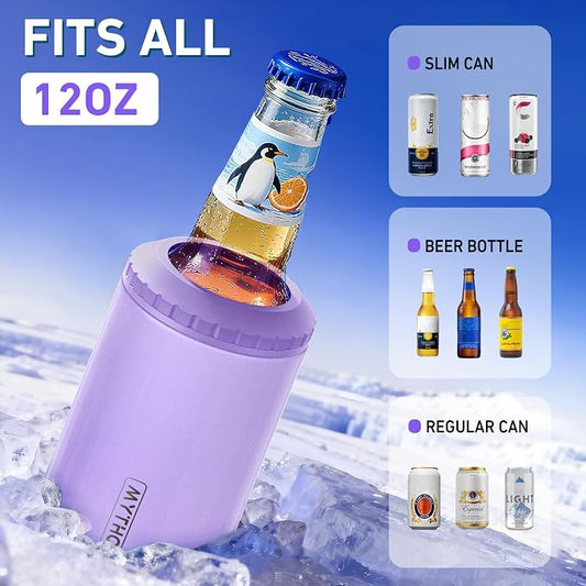 3 in 1 Slim Can Cooler for 12 OZ Skinny Can, Regular Can & Beer Bottle - Keep Cold for 6 Hours - Double Walled Insulated Stainless Steel Vacuum Beverage Can Insulator (Lavender Purple)