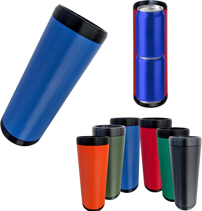Beerzooka Double Tactical Reload Can Holder, Blue | Fits 2 Standard 12oz Cans, Made in USA, 3D-Printed Plastic, Black Rim Design, For Camping and Tailgating
