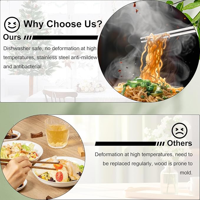 Metal Chopsticks Reusable 2 Pairs: Stainless Steel Chopstick with Two Holders Set ,Dishwasher Safe,Non-Slip,Gift Box Packaging,Laser Engraved,Japanese Chinese Korean Chop Sticks for Cooking Eating