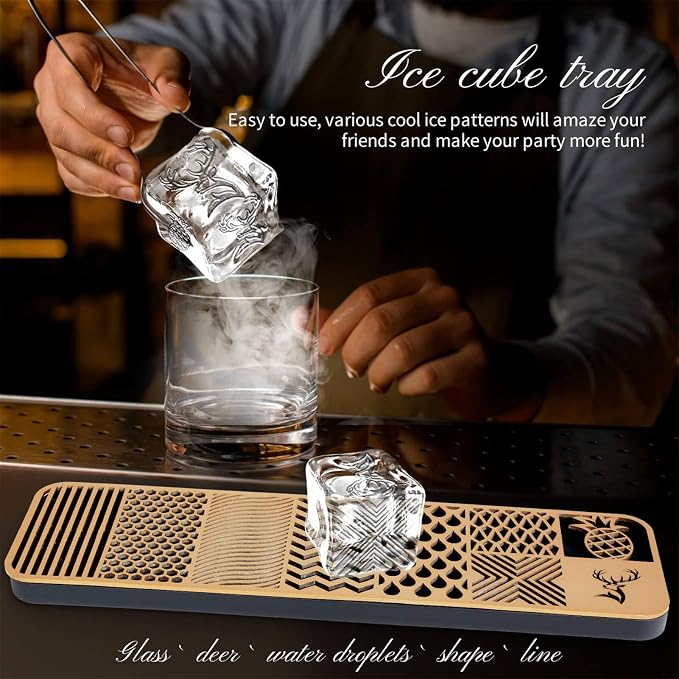 Clear Ice Stamp Tray, Cocktails Custom Ice Cube Stamp, Craft Modern Ice Molds for Whiskey in 5 Seconds, Bartender Accessories for Clear Ice Cocktails, Whiskey, Bourbon